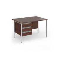 Contract 25 straight desk with 3 drawer pedestal and silver H-Frame leg 1200mm x 800mm - walnut top