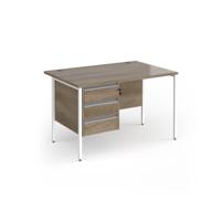 Contract 25 straight desk with 3 drawer pedestal and white H-Frame leg 1200mm x 800mm - Nebraska Oak Top