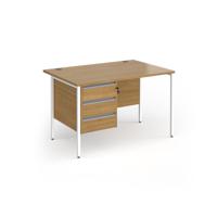 Contract 25 straight desk with 3 drawer pedestal and white H-Frame leg 1200mm x 800mm - oak top