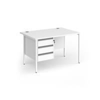 Contract 25 straight desk with 3 drawer pedestal and white H-Frame leg 1200mm x 800mm - white top