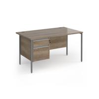 Contract 25 straight desk with 2 drawer pedestal and graphite H-Frame leg 1400mm x 800mm - Nebraska Oak Top