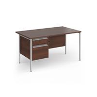 Contract 25 straight desk with 2 drawer pedestal and silver H-Frame leg 1400mm x 800mm - walnut top
