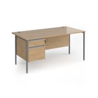 Contract 25 straight desk with 2 drawer pedestal and graphite H-Frame leg 1600mm x 800mm - kendal oak top