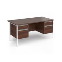 Contract 25 straight desk with 2 and 2 drawer pedestals and white H-Frame leg 1600mm x 800mm - walnut top