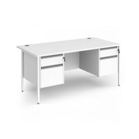 Contract 25 straight desk with 2 and 2 drawer pedestals and white H-Frame leg 1600mm x 800mm - white top