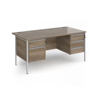 Contract 25 straight desk with 2 and 3 drawer pedestals and silver H-Frame leg 1600mm x 800mm - Nebraska Oak Top