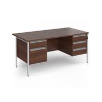 Contract 25 straight desk with 2 and 3 drawer pedestals and silver H-Frame leg 1600mm x 800mm - walnut top