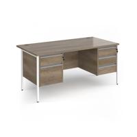Contract 25 straight desk with 2 and 3 drawer pedestals and white H-Frame leg 1600mm x 800mm - Nebraska Oak Top