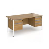 Contract 25 straight desk with 2 and 3 drawer pedestals and white H-Frame leg 1600mm x 800mm - oak top