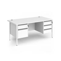 Contract 25 straight desk with 2 and 3 drawer pedestals and white H-Frame leg 1600mm x 800mm - white top