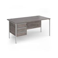Contract 25 straight desk with 3 drawer pedestal and silver H-Frame leg 1600mm x 800mm - grey oak top