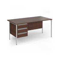 Contract 25 straight desk with 3 drawer pedestal and silver H-Frame leg 1600mm x 800mm - walnut top