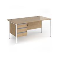 Contract 25 straight desk with 3 drawer pedestal and white H-Frame leg 1600mm x 800mm - kendal oak top