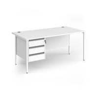 Contract 25 straight desk with 3 drawer pedestal and white H-Frame leg 1600mm x 800mm - white top