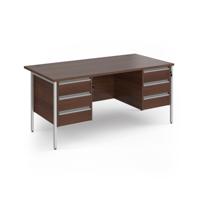 Contract 25 straight desk with 3 and 3 drawer pedestals and silver H-Frame leg 1600mm x 800mm - walnut top