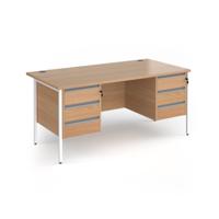Contract 25 straight desk with 3 and 3 drawer pedestals and white H-Frame leg 1600mm x 800mm - beech top
