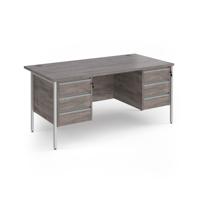 Contract 25 straight desk with 3 and 3 drawer pedestals and white H-Frame leg 1600mm x 800mm - grey oak top