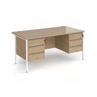 Contract 25 straight desk with 3 and 3 drawer pedestals and white H-Frame leg 1600mm x 800mm - kendal oak top