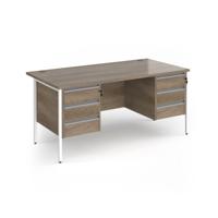 Contract 25 straight desk with 3 and 3 drawer pedestals and white H-Frame leg 1600mm x 800mm - Nebraska Oak Top
