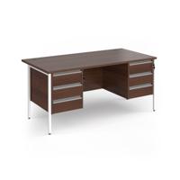Contract 25 straight desk with 3 and 3 drawer pedestals and white H-Frame leg 1600mm x 800mm - walnut top