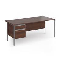 Contract 25 straight desk with 2 drawer pedestal and graphite H-Frame leg 1800mm x 800mm - walnut top