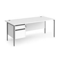 Contract 25 straight desk with 2 drawer pedestal and graphite H-Frame leg 1800mm x 800mm - white top
