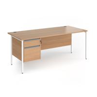 Contract 25 straight desk with 2 drawer pedestal and white H-Frame leg 1800mm x 800mm - beech top