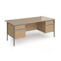 Contract 25 straight desk with 2 and 2 drawer pedestals and graphite H-Frame leg 1800mm x 800mm - kendal oak top