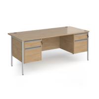 Contract 25 straight desk with 2 and 2 drawer pedestals and silver H-Frame leg 1800mm x 800mm - kendal oak top
