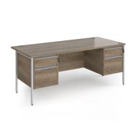 Contract 25 straight desk with 2 and 2 drawer pedestals and silver H-Frame leg 1800mm x 800mm - Nebraska Oak Top