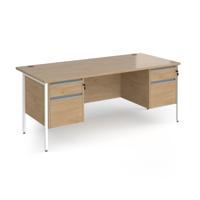 Contract 25 straight desk with 2 and 2 drawer pedestals and white H-Frame leg 1800mm x 800mm - kendal oak top
