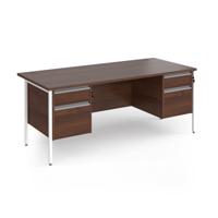 Contract 25 straight desk with 2 and 2 drawer pedestals and white H-Frame leg 1800mm x 800mm - walnut top