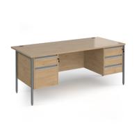 Contract 25 straight desk with 2 and 3 drawer pedestals and graphite H-Frame leg 1800mm x 800mm - kendal oak top