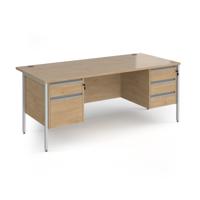 Contract 25 straight desk with 2 and 3 drawer pedestals and silver H-Frame leg 1800mm x 800mm - kendal oak top