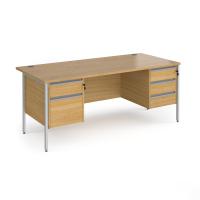 Contract 25 straight desk with 2 and 3 drawer pedestals and silver H-Frame leg 1800mm x 800mm - oak top