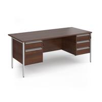 Contract 25 straight desk with 2 and 3 drawer pedestals and silver H-Frame leg 1800mm x 800mm - walnut top