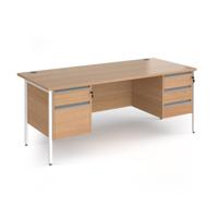 Contract 25 straight desk with 2 and 3 drawer pedestals and white H-Frame leg 1800mm x 800mm - beech top