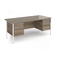 Contract 25 straight desk with 2 and 3 drawer pedestals and white H-Frame leg 1800mm x 800mm - Nebraska Oak Top