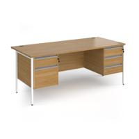 Contract 25 straight desk with 2 and 3 drawer pedestals and white H-Frame leg 1800mm x 800mm - oak top