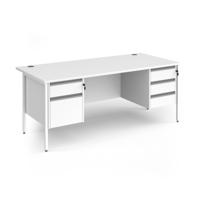 Contract 25 straight desk with 2 and 3 drawer pedestals and white H-Frame leg 1800mm x 800mm - white top