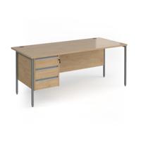 Contract 25 straight desk with 3 drawer pedestal and graphite H-Frame leg 1800mm x 800mm - kendal oak top