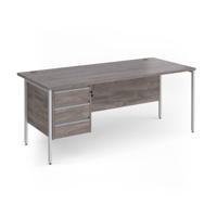 Contract 25 straight desk with 3 drawer pedestal and white H-Frame leg 1800mm x 800mm - grey oak top