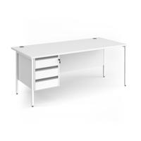 Contract 25 straight desk with 3 drawer pedestal and white H-Frame leg 1800mm x 800mm - white top