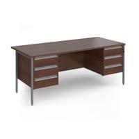 Contract 25 straight desk with 3 and 3 drawer pedestals and graphite H-Frame leg 1800mm x 800mm - walnut top