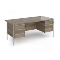 Contract 25 straight desk with 3 and 3 drawer pedestals and silver H-Frame leg 1800mm x 800mm - Nebraska Oak Top
