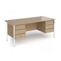Contract 25 straight desk with 3 and 3 drawer pedestals and white H-Frame leg 1800mm x 800mm - kendal oak top