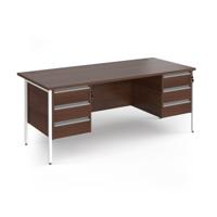 Contract 25 straight desk with 3 and 3 drawer pedestals and white H-Frame leg 1800mm x 800mm - walnut top