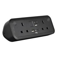 Comet desk top power module 2 x UK sockets, USB A&C fast charge - Black