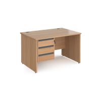 Contract 25 straight desk with 3 drawer graphite pedestal and panel leg 1200mm x 800mm - beech