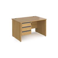 Contract 25 straight desk with 3 drawer graphite pedestal and panel leg 1200mm x 800mm - oak